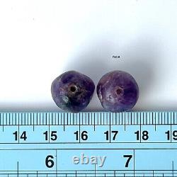 2 Rare Ancient Southeast Asia Purple Amethyst Stone Beads 14.5, 14 MM #f3401
