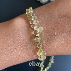 30Ct Rare Lemon Grass Natural Sapphire 2X3-3X4MM Faceted Drops 8 Beads 1 Line
