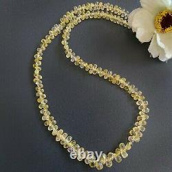 30Ct Rare Lemon Grass Natural Sapphire 2X3-3X4MM Faceted Drops 8 Beads 1 Line