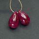 34.7ct Rare 100% Natural Longido Red Ruby Smooth Teardrop Briolette Beads Pair