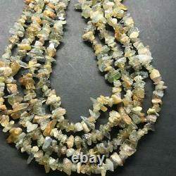 34 Inches Rare Moss Aquamarine Chips / Uncuts Beads AAA+ Quality aquamarine