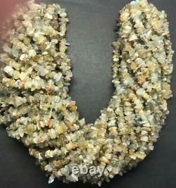 34 Inches Rare Moss Aquamarine Chips / Uncuts Beads AAA+ Quality aquamarine