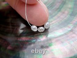 3 AAAAA+ RARE GENUINE GEM DIAMOND FACETED OVAL BEADS SPARKLING SILVER 1.25cts