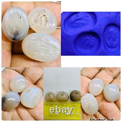 3 pcs Sassanian old Agate intaglio seal stamps rare beads #i