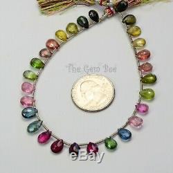 42CT Rare Gem Grade Tourmaline Faceted Pear Briolette Beads 8.8 inch strand
