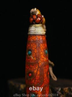 4.4 Rare Old Tibet Agate inlay Gem Dzi Beads Many Eyes Amulet Pendant 05