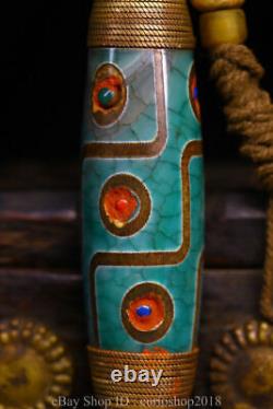4 Rare Old Tibet Agate inlay Gem Dzi Beads Many Eyes Amulet Pendant 01
