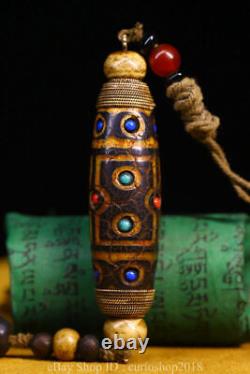 4 Rare Old Tibet Agate inlay Gem Dzi Beads Many Eyes Amulet Pendant 10