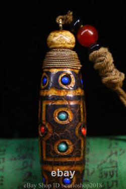 4 Rare Old Tibet Agate inlay Gem Dzi Beads Many Eyes Amulet Pendant 10