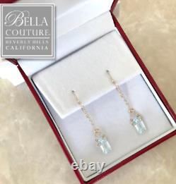 $595new Rare Pearl Baguette 14k Gold Drop Victorian Dangle Vtg Art Deco Earrings