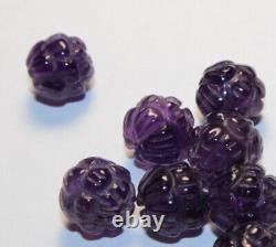 5 Carved Rare 8mm Amethyst Lotus Beads Estate Lot Jewelry Vtg