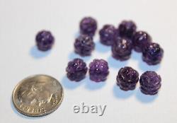 5 Carved Rare 8mm Amethyst Lotus Beads Estate Lot Jewelry Vtg