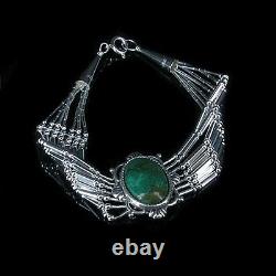 5 Strand. 925 Liquid Sterling Silver Natural RARE Green Turquoise Bracelet