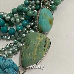 $6900 Rare Rebecca Collins Blue Turquoise Bless Our Earth Carved Necklace
