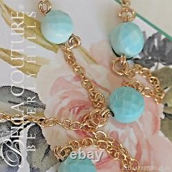 $699 New Rare 18k Gold Natural Turquoise Victorian Rose Cut Vtg Chain Necklace