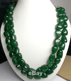 725 Cts 1 Line Natural Emerald Green Plain Tumble Mix Beads Rare Necklace