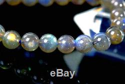 7MM Rare 5A Natural Clear Full Flash Labradorite Round Bracelet GIFT BL9751c
