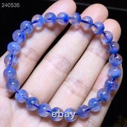 7.2mm Natural Blue Dumortierite Rutilated Quartz Beads Women Rare Bracelet AAAAA