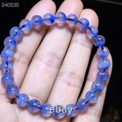 7.2mm Natural Blue Dumortierite Rutilated Quartz Beads Women Rare Bracelet AAAAA