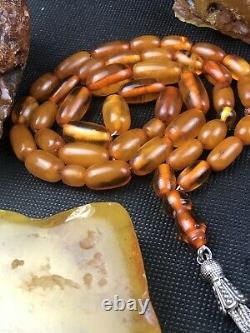 +80yr Super Rare Antique Russian STONE Natural Baltic Amber Prayer Beads
