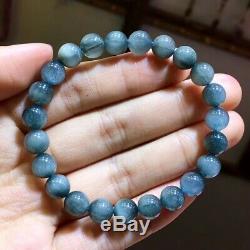 8.2mm Rare Natural Blue Rabbit hair Quartz Crystal Round Beads Bracelet AAAA
