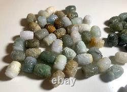 90 Carved Very Rare Jade Beads For Pendant Estate Lot Chinese Jewelry