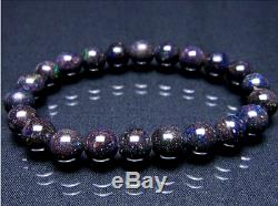 9MM Rare 7A Hight class Natural Black opal Round Stretch Bracelet GIFT BL9433c