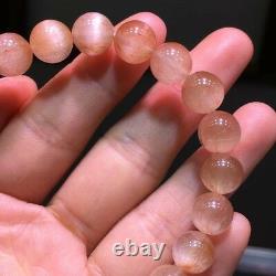 9mm Rare Natural Pink Rabbit hair Quartz Crystal Round Beads Bracelet AAAA