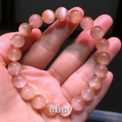 9mm Rare Natural Pink Rabbit hair Quartz Crystal Round Beads Bracelet AAAA