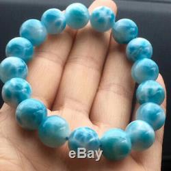 AAAA12MM Natural Blue Ice Larimar Rare Dominican Round Beads Jewelry Bracelet