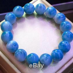 AAAA13MM Natural Blue Ice Larimar Rare Dominican Round Beads Jewelry Bracelet