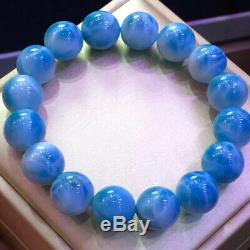 AAAA13MM Natural Blue Ice Larimar Rare Dominican Round Beads Jewelry Bracelet