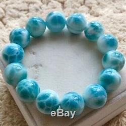 AAAA16.5MM Natural Blue Ice Larimar Rare Dominican Round Beads Jewelry Bracelet