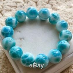 AAAA16.5MM Natural Blue Ice Larimar Rare Dominican Round Beads Jewelry Bracelet