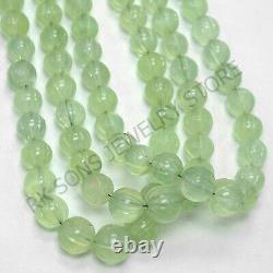 AAA+ Natural Green Prehnite Carved Melon Round Beads Very Rare Gemstone Beads