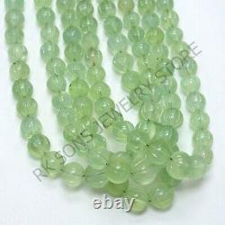 AAA++ Natural Green Prehnite Carved Melon Round Beads Very Rare Gemstone Beads