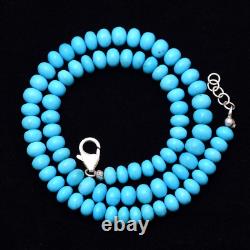 AAA+ Rare Turquoise Gemstone 6mm Smooth Beaded Necklace 14K White Gold Over 17
