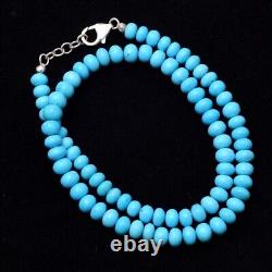 AAA+ Rare Turquoise Gemstone 6mm Smooth Beaded Necklace 14K White Gold Over 17