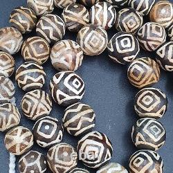 AA Asian Burmese Old Pumtek petrified Wood Stone beads Long necklace rare