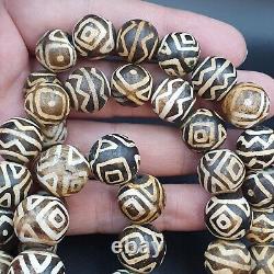 AA Asian Burmese Old Pumtek petrified Wood Stone beads Long necklace rare