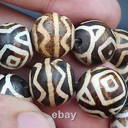 AA Asian Burmese Old Pumtek petrified Wood Stone beads Long necklace rare