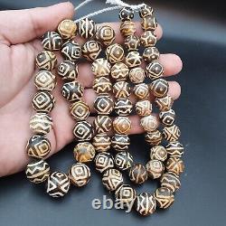 AA Asian Burmese Old Pumtek petrified Wood Stone beads Long necklace rare