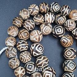 AA Asian Burmese Old Pumtek petrified Wood Stone beads Long necklace rare