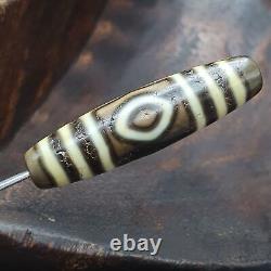 AA Old Tibetan 3 Eyes Pattern Soft Skin Agate stone rare Dzi Bead Amulet #3