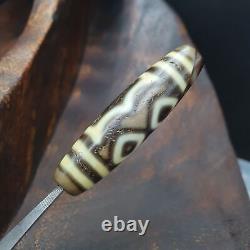 AA Old Tibetan 3 Eyes Pattern Soft Skin Agate stone rare Dzi Bead Amulet #3