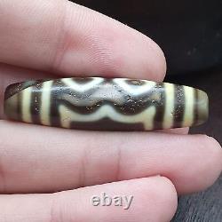 AA Old Tibetan 3 Eyes Pattern Soft Skin Agate stone rare Dzi Bead Amulet #3