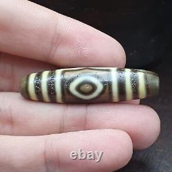 AA Old Tibetan 3 Eyes Pattern Soft Skin Agate stone rare Dzi Bead Amulet #3