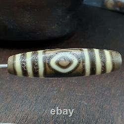 AA Old Tibetan 3 Eyes Pattern Soft Skin Agate stone rare Dzi Bead Amulet #3