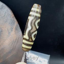 AA Old Tibetan 3 Eyes Pattern Soft Skin Agate stone rare Dzi Bead Amulet #3