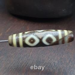 AA Old Tibetan 3 Eyes Pattern Soft Skin Agate stone rare Dzi Bead Amulet #3